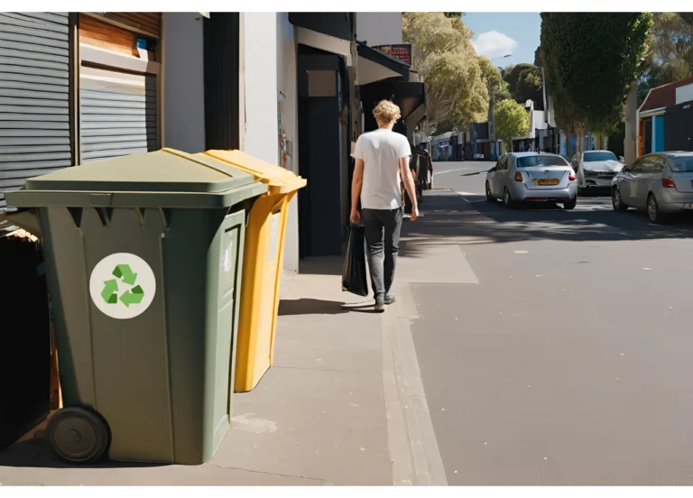 man walking pass a bin