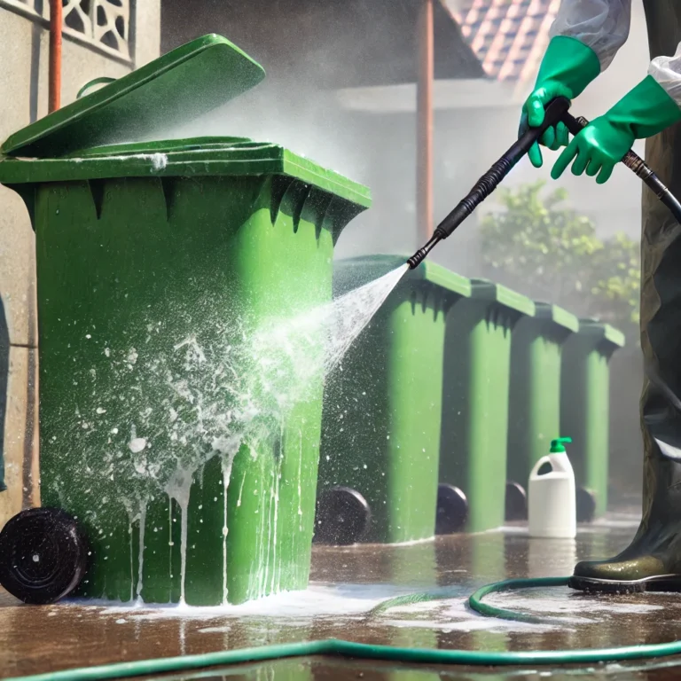 Wheelie pressure bin cleaner