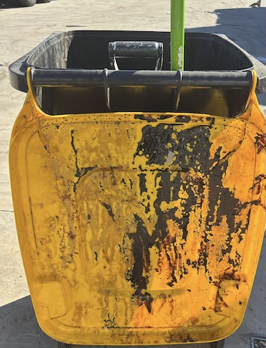 wheelie bin with dirty lid in the summer