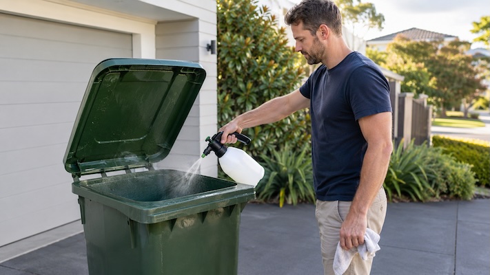 cleaning bin with disinfectant