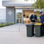 guys inspecting bins at hospital